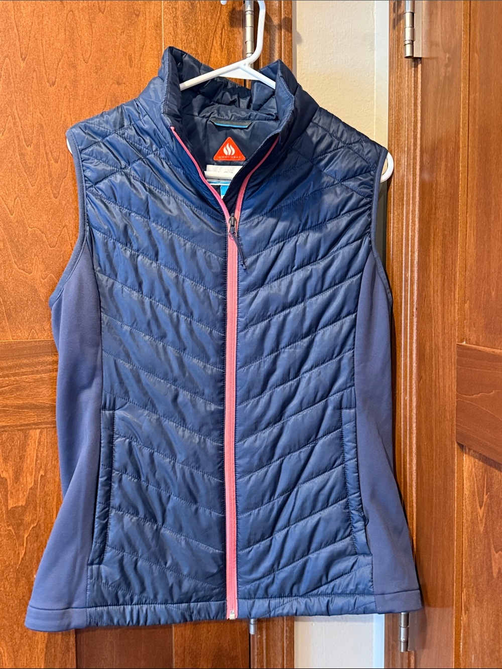 Columbia Navy Quilted Vest with Pink Zip Trim